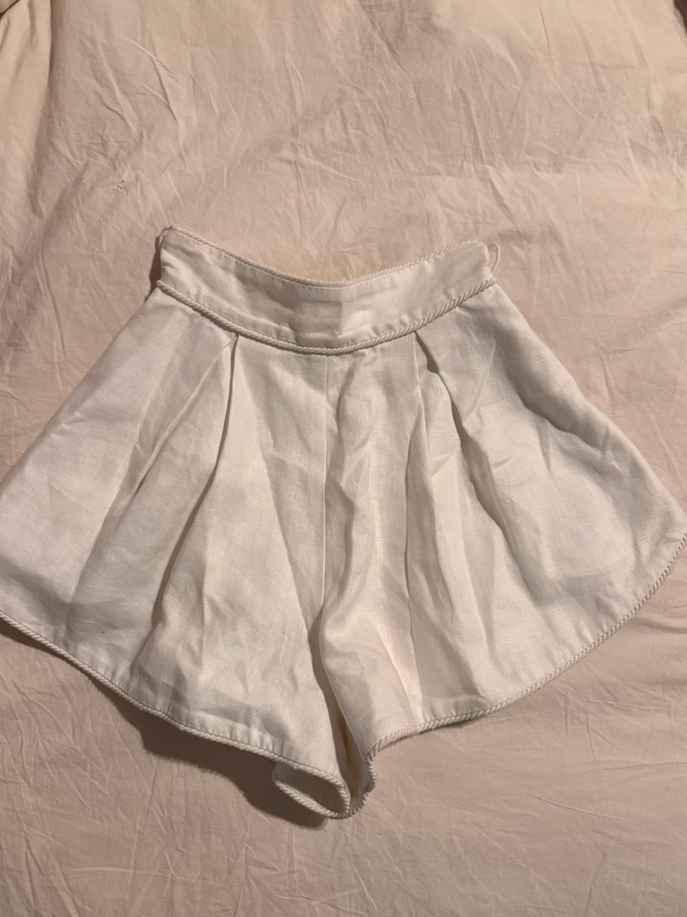 Zimmermann White High-Waist Flared Linen Shorts